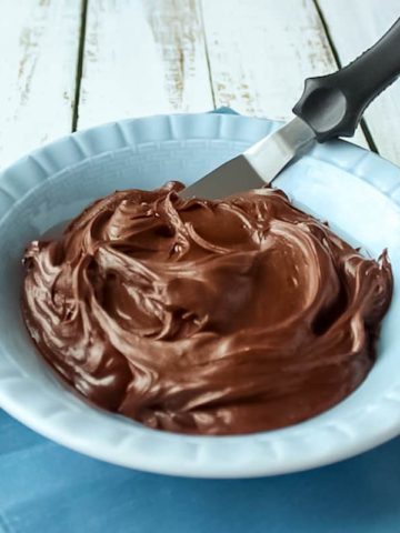 Chocolate Sour Cream Frosting in blue bowl