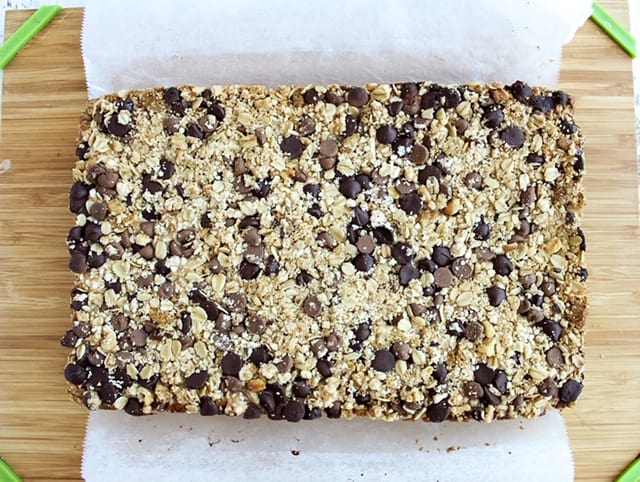 Baked bars on cutting board