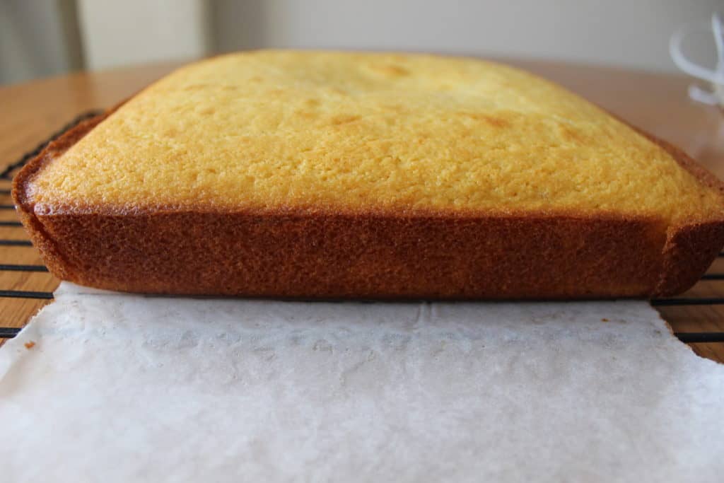 Side view of baked cornbread