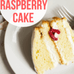 slice of raspberry cake on a white plate