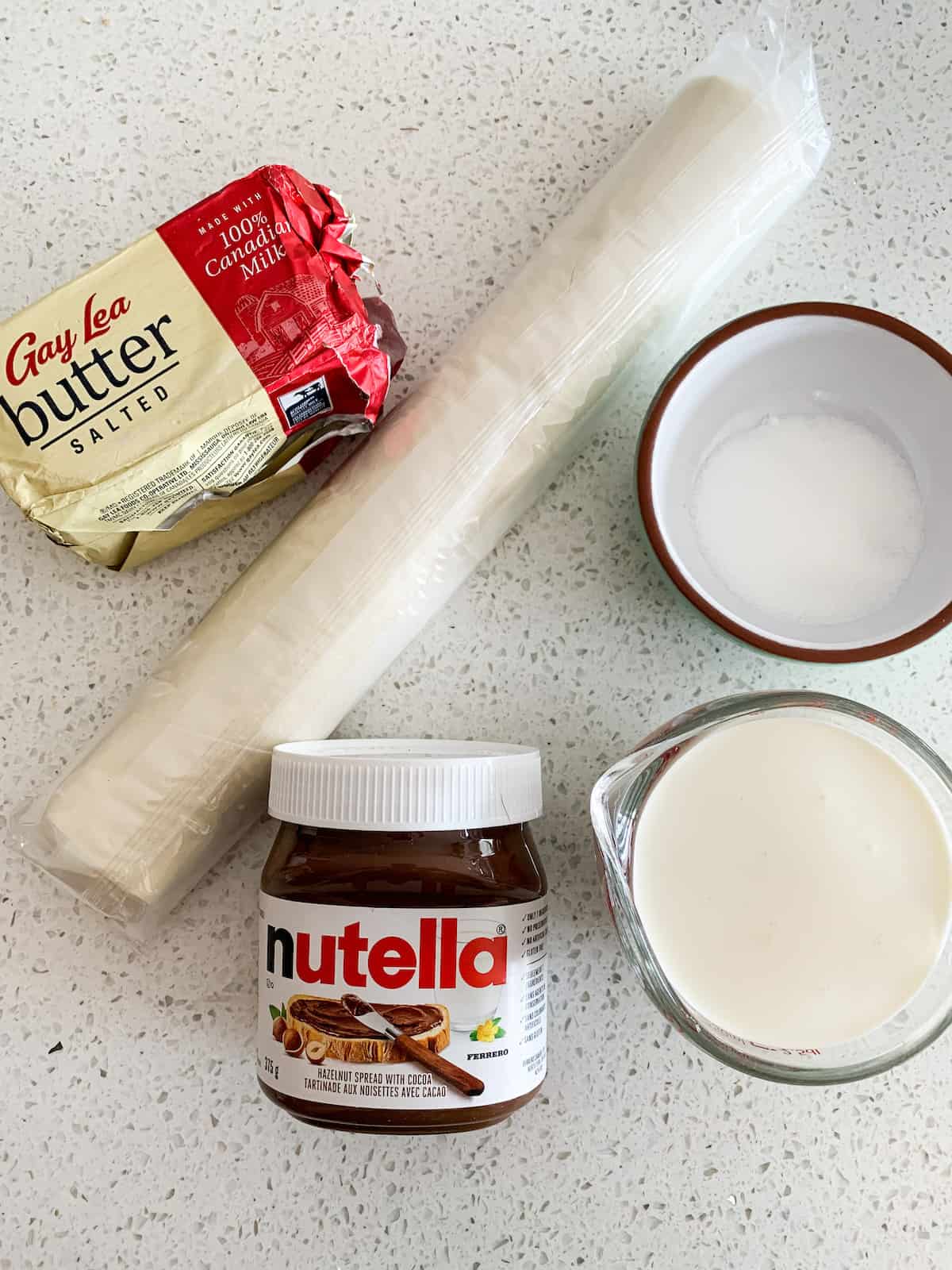 butter, nutella, sugar, phyllo dough
