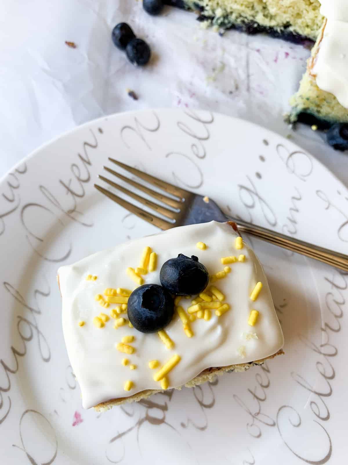 top of lemon blueberry cake slice