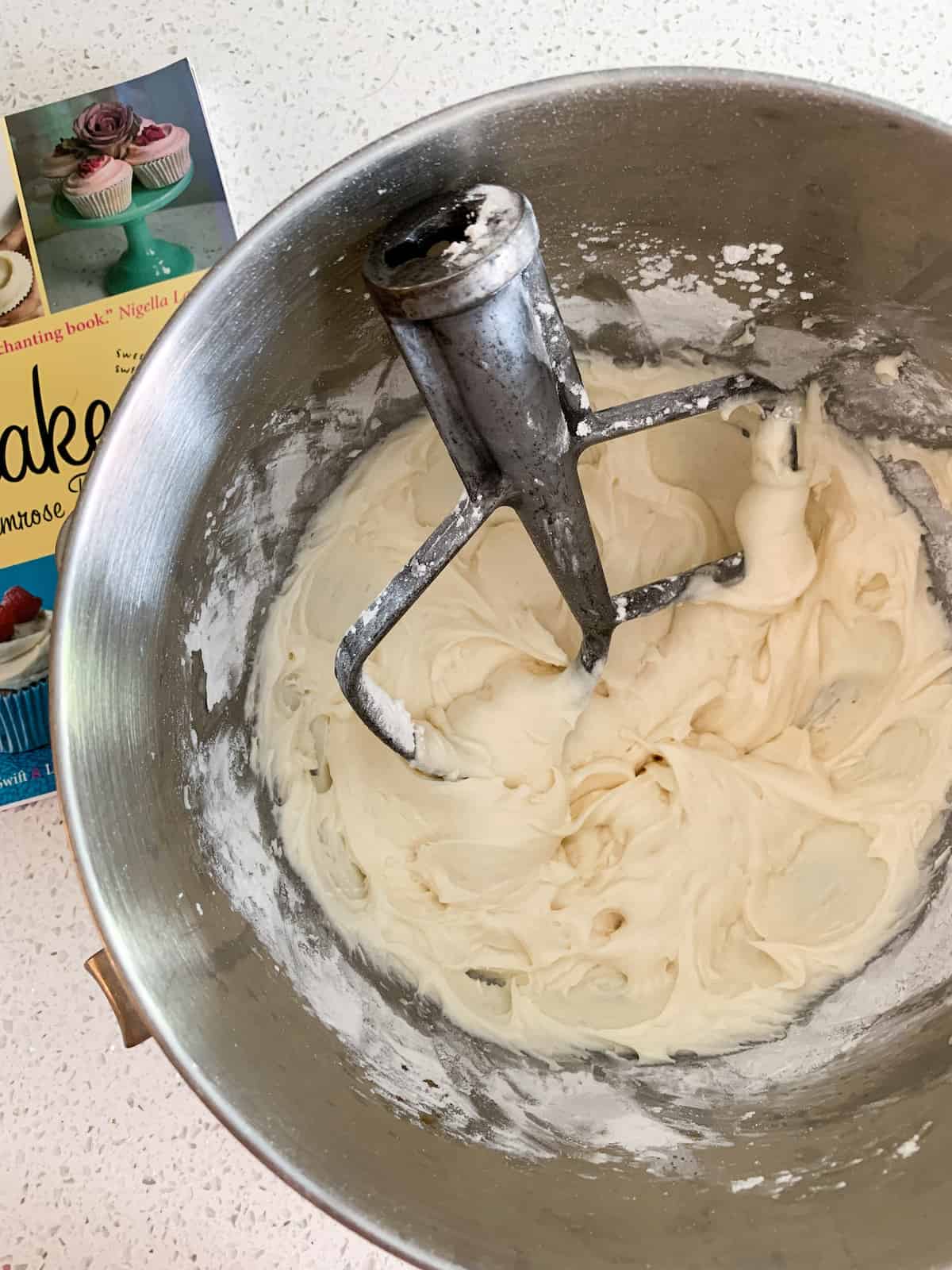 mixing bowl of almond buttercream