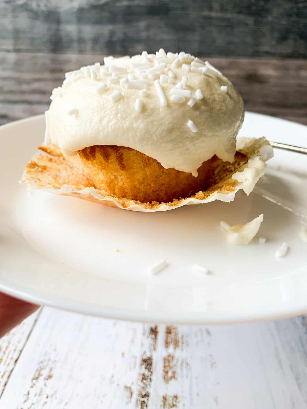 all white almond cupcake
