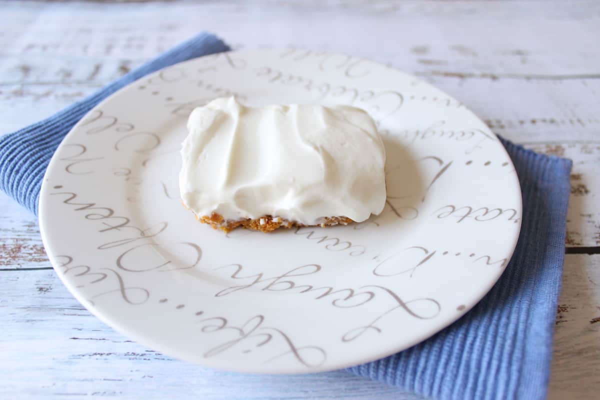 Single labneh bar on white plate without topping.