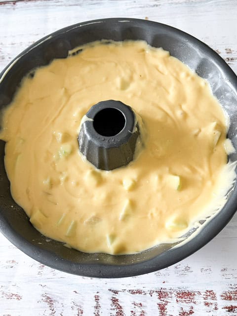 cake batter in Bundt pan